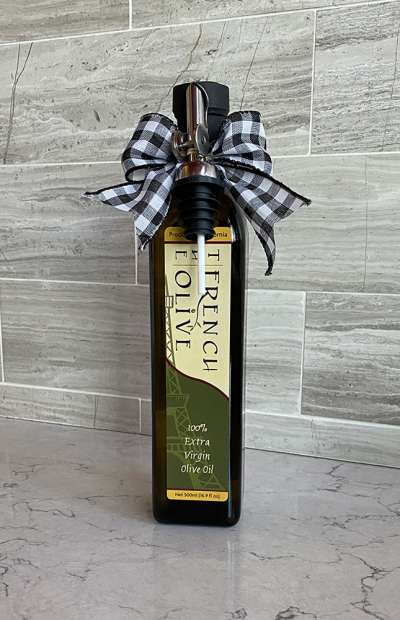 TFO | 500ml Olive Oil Gift Bottle with Black & White Plaid Ribbon