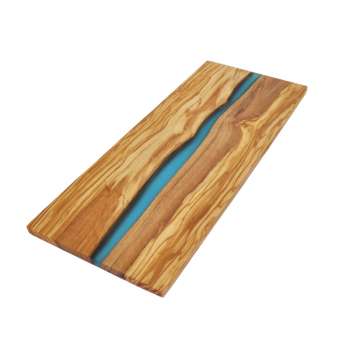 Olive Wood Board with River of Blue Resin Olive Wood Board with River of Blue Resin OLIVE WOOD RECTANGLE CUTTING BOARD WITH RIVER OF BLUE RESIN – 15″ X 6″