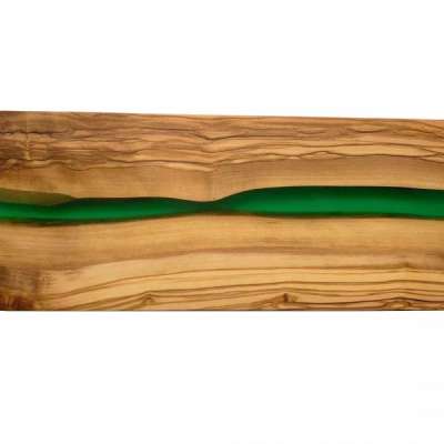OLIVE WOOD RECTANGLE CUTTING BOARD WITH RIVER OF GREEN RESIN – 15″ X 6″