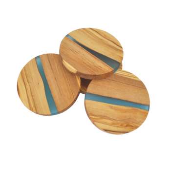TFO | Round Olive Wood Coasters (Blue Resin)