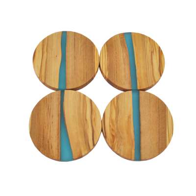 TFO | Round Olive Wood Coasters (Blue Resin)