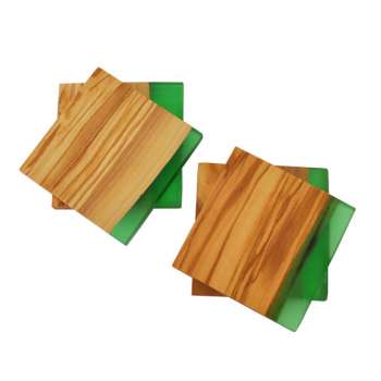 TFO | Square Olive Wood Coasters (Green Resin)